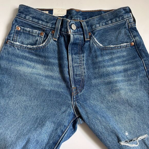 Levi’s Women’s 501 Premium Distressed Jeans W26 L26 High Rise Button Fly Raw Hem - Picture 3 of 9